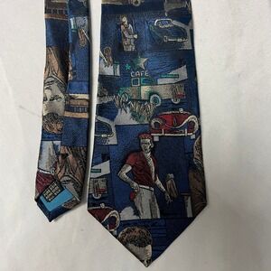 Signor Angelo Men's Silk Tie Made in Italy Cafe Scene Vintage Necktie Abstract